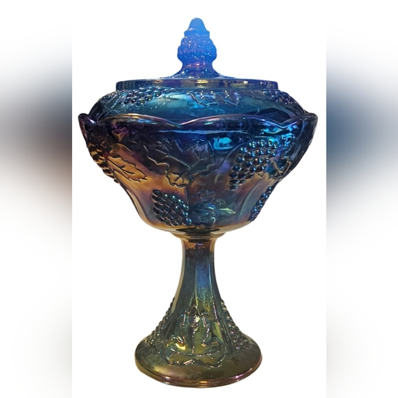Indiana CoCarnival Glass Compote/Candy Dish Perfect Cond Harvest Grape Iridecent - Picture 7 of 9